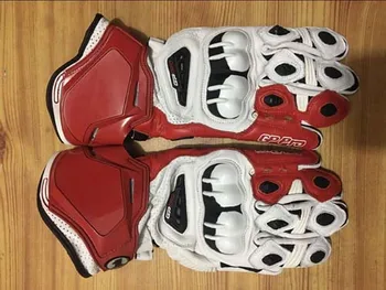 Нови алпийски кожени червени/бели мотоциклетни дълги ръкавици Moto GP M1 Racing Driving PRO, мотоциклетни ръкавици от телешка кожа