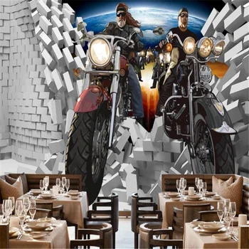 Обичай европейски 3D мотоциклетни тухлени тапети, индустриален дизайн, кетъринг фон, стенопис, тапети papel de parede