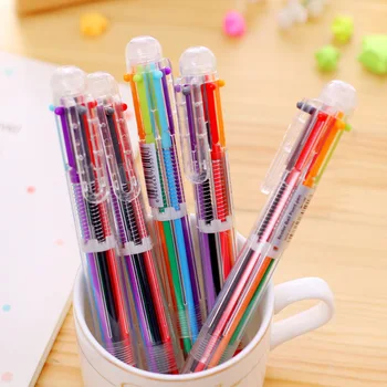 QSHOIC 50 бр./компл. Прекрасен многоцветен Химикалка писалка Канцеларски материали Многофункционални Цветни Мастила за печат или 6 В 1 Многоцветен Химикалка химикалка