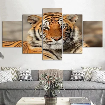 Портрет на бенгалския тигър, 5 разделени панели, платно, плакат и щампи, живопис върху платно, за всекидневната, украса на дома, боядисване на