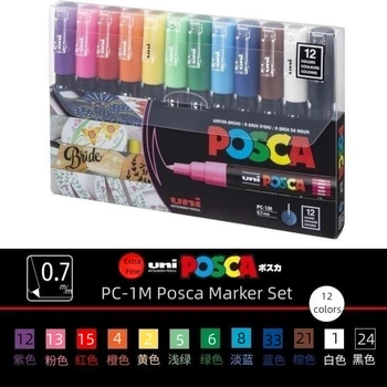 Комплект Акрилни бои-маркери Uni Posca, БР-1/3M/5M-12/16 Цвята На водна основа, не е Токсичен за Colorization каллиграфических надписи