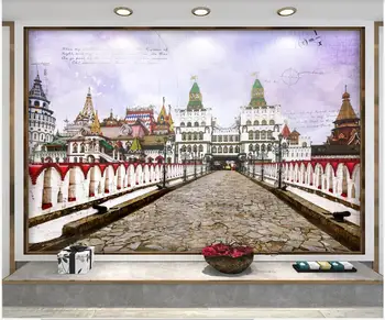 3d тапети по поръчка фотообои ръчно рисувани европейската червения площад сграда, на фона на декор от дневна тапет за стени d 3