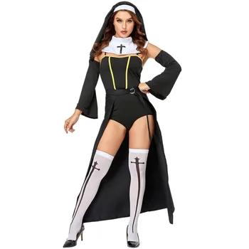 5 бр., секси женски костюм Свети прелъстителка-монахиня, Хелоуин, Карнавал, свещеник и Монахиня-девица, cosplay, костюмиран