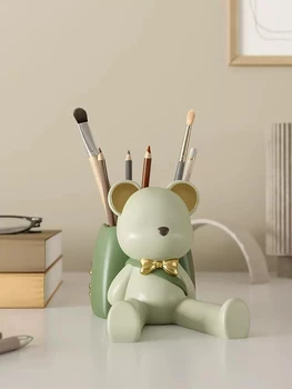 Креативен държач за химикалки с жестоко мечка, подобрен детска офис кутия за съхранение на работния плот, за украса