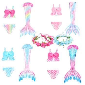 Детски плувни опашки на русалки за момичета Костюми на русалки с моноластами Детски плажен бански бикини Русалка Пурим Cosplay костюм