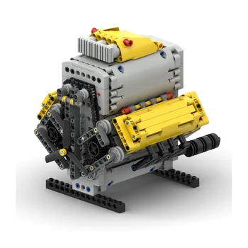 MOC Творчески Електрически САМ Високотехнологични Части за Строителни Блокове Двигател V8 Двигател С Турбокомпресор Скоростната Кутия на Задна, Ръчна Модел Играчки