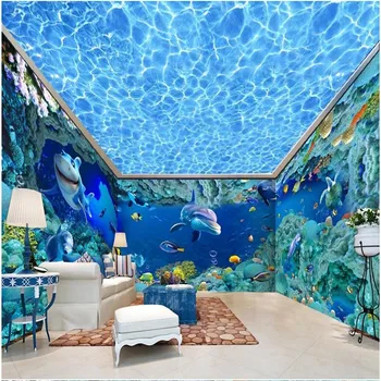 beibehang Тапети за цялата стая по поръчка делфин коралов фон на Съвременната Европейска художествена картина за хола Голяма стенни живопис начало декор