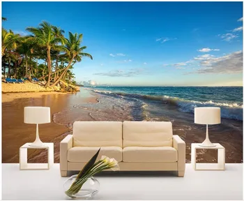 WDBH потребителски стенописи 3d фото тапет Кокосова палма пейзаж с изглед към морето, баня начало декор на 3d стенописи тапети за стени d 3