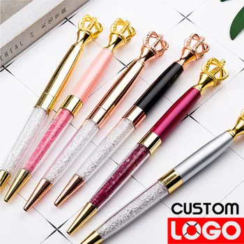 1 бр. висококачествена и модерна метална химикалка писалка с диамантена корона, канцеларски, училищни дръжка за поръчка-подарък, фирмено лого, името на