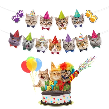 Честит рожден Ден, тематични украси за партита с котки, сладки спомени за партита с домашни котки, монтиран на стената банер, аксесоари за парти в чест на детската душа