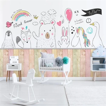 beibehang Потребителски скандинавските модерни минималистичные фотообои с мультяшными животни за детската стая, на фона стенописи, тапети