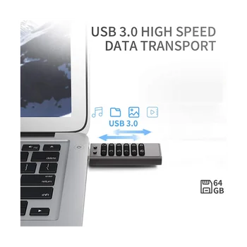 Защитен USB-памет, 64 GB Криптирани USB Флаш-диск Хардуерен Парола Memory Stick с Клавиатура U Disk Flash