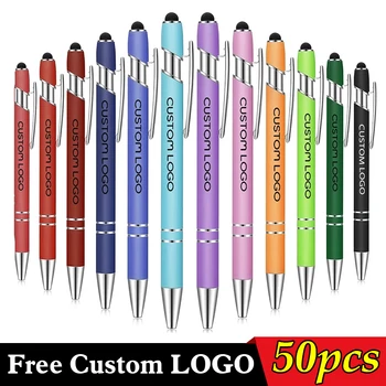 50 бр Метална бизнес химикалка писалка Универсална писалка за рисуване със сензорен екран, потребителски лого, канцеларски материали, ученически принадлежности, безплатен выгравированное име