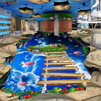 beibehang Потребителски фотообои тапети, на пода, боядисани в синьо небе, бял облак дървен мост пътека хол 3D подови външно боядисване