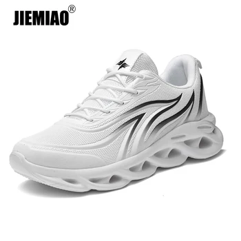 JIEMIAO/ дишащи обувки за бягане, нескользящая спортни обувки дантела с огнени принтом, мъжки спортни обувки, маратонки на открито