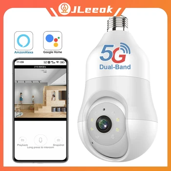 JLeeok 4MP 5G WIFI E27, Лампа Камера 5X Увеличение AI Human Автоматично Следене На Закрито 3MP Система за Видеонаблюдение PTZ IP Камера PROY