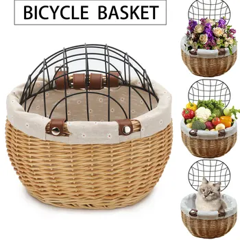 Ракита велосипедна кошница за домашни любимци Предната кошница за носене на велосипед с мрежесто калъф за малки котки и кучета, трайно съхранение на велосипеди за домашни любимци ръчно изработени