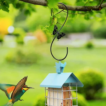 Метална закачалка за птици, хранилки за птички, градинска кука във формата на пеперуда за висящи хранилки, тави за птици