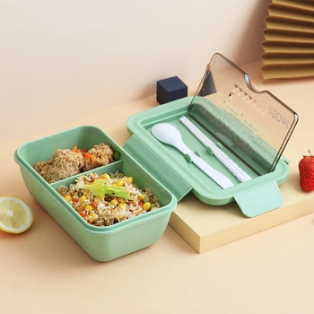 Креативен мрежест пластмасов обяд-бокс, японски Bento-бокс с прибори за хранене, лесен фланец обяд-бокс за ученици с обяд-бокс