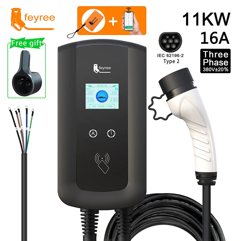 зарядно устройство feyree EV IEC62196-2 Plug Type2 Кабел 32A 7,6 kw Wallbox APP Control 11 22 кВт кВт 3-Фазная зарядно устройство за Электромобиля
