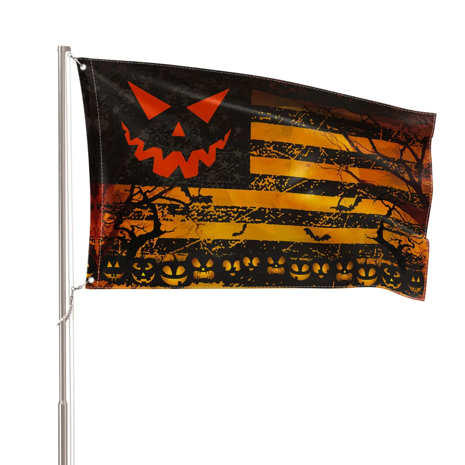 Флаг Хелоуин Ярка цветна усмивка тиквен фенер Флаг Метални люверсы Празничен флаг Хелоуин Парти Градински декор на закрито и на открито