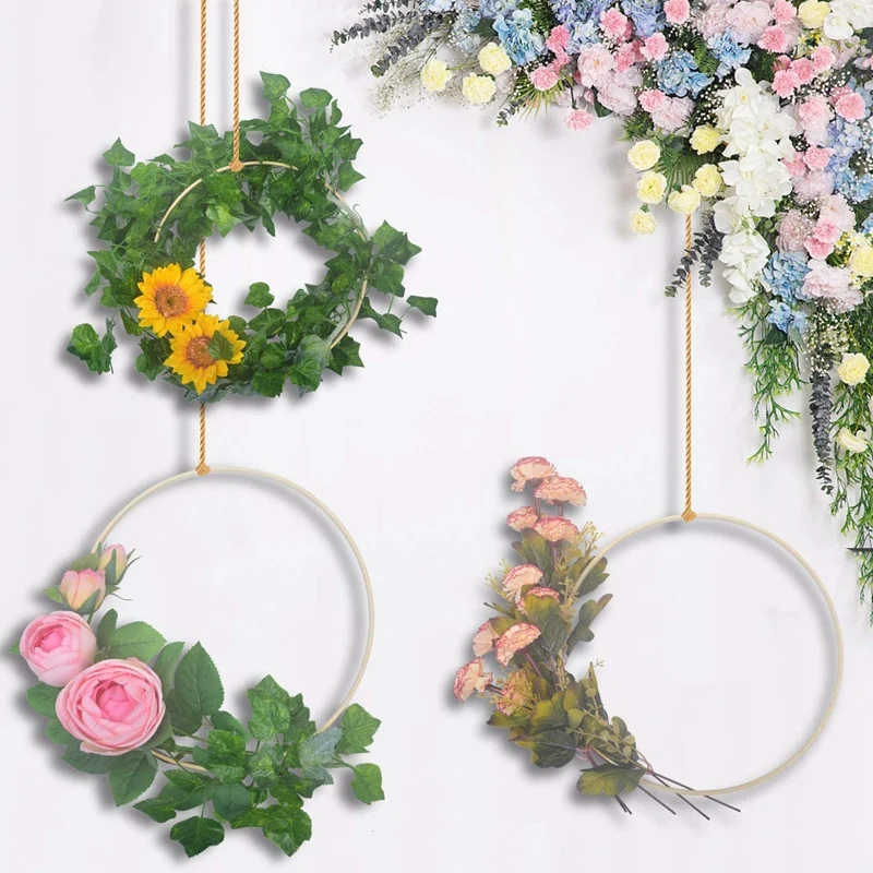 4X Бамбукови пръстени Dream, дървен кръг, кръг ловец, направи си сам, обръч за цветен венец, кошница за декор на стайни градински растения 26 см