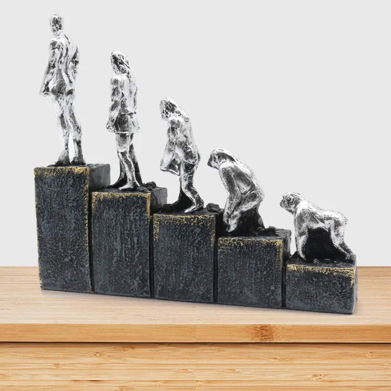 Еволюцията на човека-маймуна Статуетка на Скулптура Изделия от смола Офис декорация на всекидневна Ретро декорация на работния плот