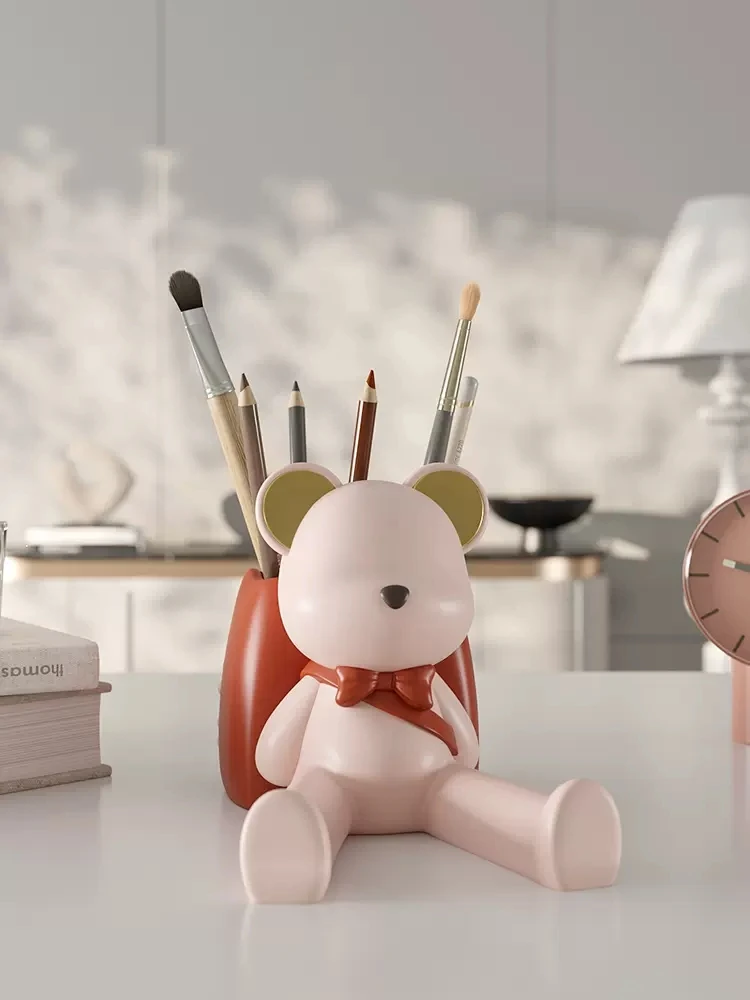 Креативен държач за химикалки с жестоко мечка, подобрен детска офис кутия за съхранение на работния плот, за украса