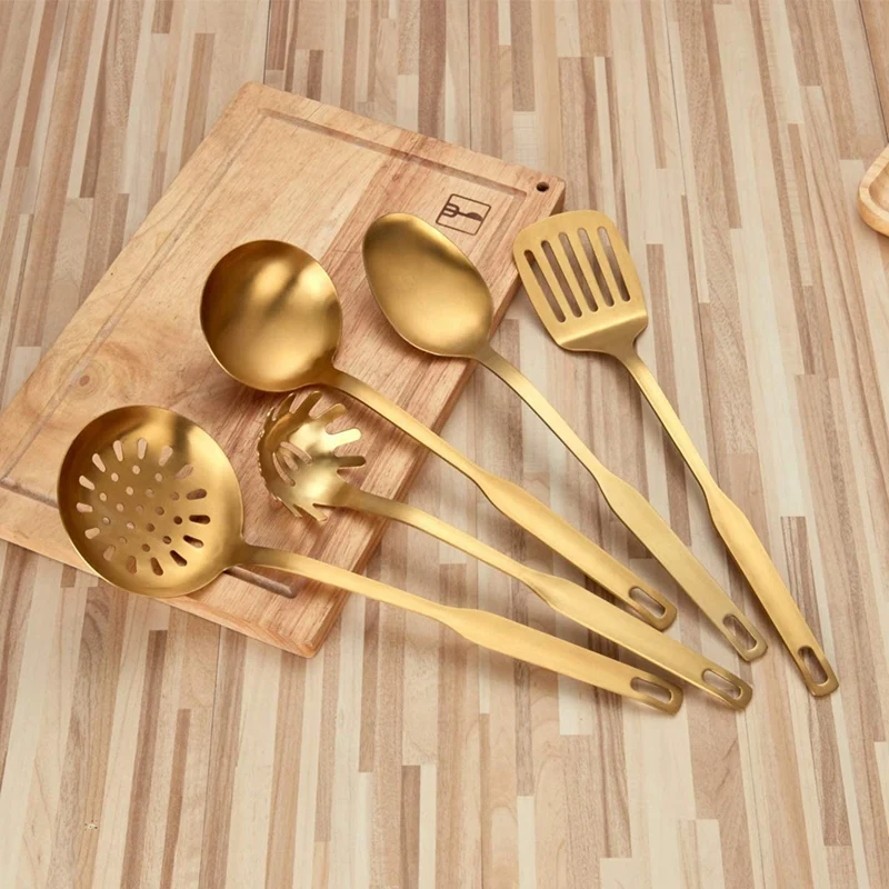 Комплект кухненски плешки от неръждаема стомана, 10 предмети, кухненски инструменти, златни