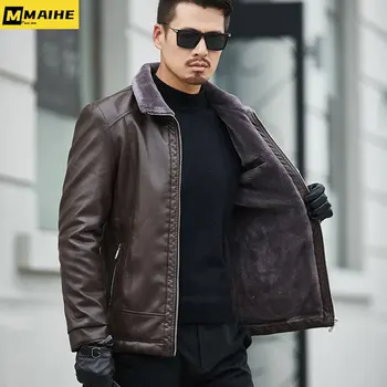 8xl Лека луксозно кожено яке, за мъже с ревера, бизнес приталенная яке от изкуствена кожа, зимна мода ветрозащитная мотоциклетът яке