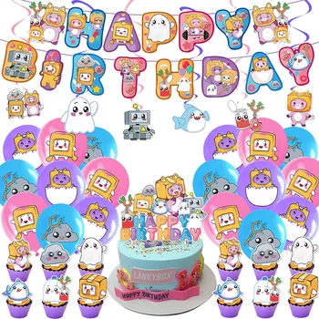 Тематична дъска Lankybox за рожден ден банер с въздушно топка, на фона на торта, банер за детската душа