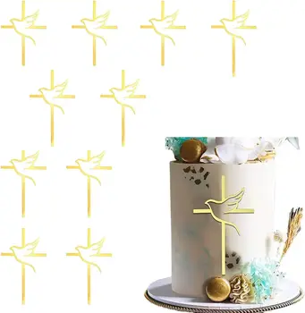 10 бр., украса на торта за кръщението, първото причастие, гълъб на мира, topper за торта, акрилни аксесоари за парти, инструменти за украса на тортата