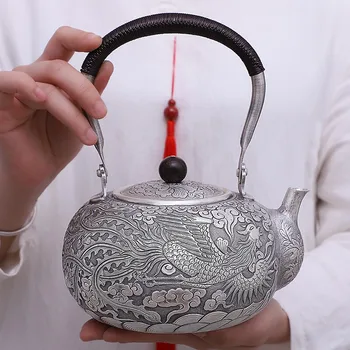 чай кунг-фу, от чисто сребро, ръчно производство, чисто сребро, проба 999, стара машина за изгаряне на вода, чайник със споменаване на лъча, колекция от офис подаръци