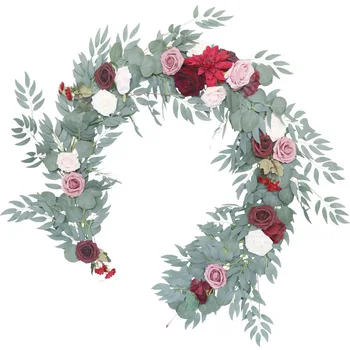 изкуствена коприна розова лоза, висящи цветя за украса на стени, венец от изкуствени растения и листа от ратан, романтична сватбена украса за дома
