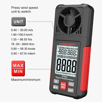 HT605 Цифров Ръчен Анемометр 0 ~ 30 м/с Измерване на скоростта на вятъра за Измерване на Скоростта на вятъра, Температурата и обема на Вятъра Тестер Метър