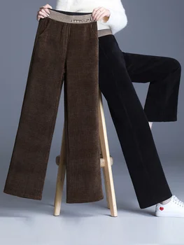 OUMENGKA Ежедневни вельветовые топли панталони с висока талия, женски есенно-зимни плътни дамски дълги панталони, еластични дамски спортни панталони 4XL