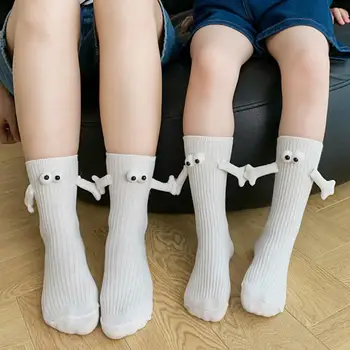 1 чифт закачливи чорапи с магнитен всасыванием, 3D кукла, високи чорапи, дамски сладки летни мрежести къси чорапи за двойки, обикновен черен, бял чорап