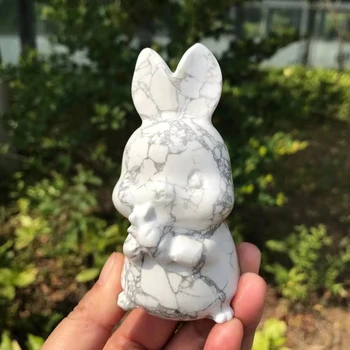 Статуетка на заек Натурален бял тюркоаз, кристали, Резбовани заздравяване фигурка на животно Рейки Каменни изделия Декорация на дома, празничен подарък