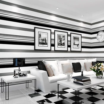 Модерен черно-бели, сиви тапети с вертикални райета на стените, 3d тапети на райета, на фона на телевизор, декорация за хол, спалня