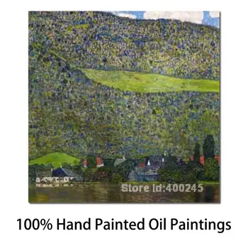 Съвременният пейзаж на платно, арт-изкуство Unterach на езерото Атерзее, Австрия, Густав Климт, репродукция на картини, ръчно рисувани, високо качество