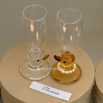 Shinymomo творчески карикатура скъпа щастливата патица чаша за вода перлена огърлица утиный чаша модерен чаша за шампанско