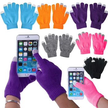1 чифт зимни топли капацитивни трикотажни ръкавици унисекс, мека удобна топло за ръце за докосване на екрана на смартфон, новост