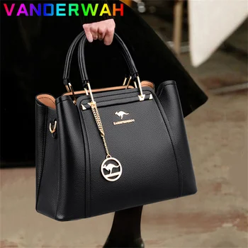 Луксозни чанти от мека кожа, дамски чанти, дизайнерски 3 слоя, чанта през рамо дамски чанти-месинджър голям капацитет за пазаруване