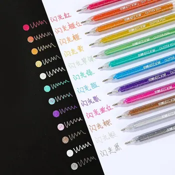 1 мм, 12 бр/компл. мигащи гел химикалки за детска рисунка, раскрашивающие дръжки, блестяща графити, многоцветни офис-канцеларски материали, ученически пособия