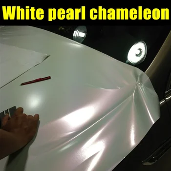 Мат перлено-бял винил фолио-хамелеон, высокополиметаллические хромирани автомобили, стикери с перли, безвоздушный съобщение