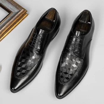 Мъжки модельная обувки в стил дерби, луксозни бизнес костюми от естествена кожа, качествени, модерни сватбени обувки са ръчна изработка за мъже 2023