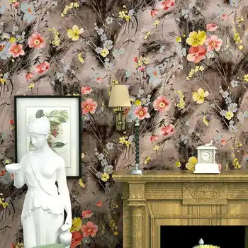 Американски кънтри Ретро пасторални флорални тапети Хол и Спалня носталгия диван с голямо цвете Тапети на чист хартиен фон