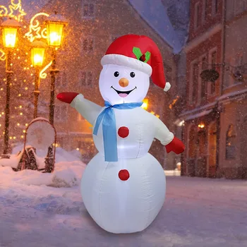 Коледна украса Надуваема модел на Снежен човек с коледна шапка за партита, led осветление, декор, декорации за двор