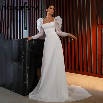 RODDRSYA Просто атласное сватбена рокля за жените 2023, елегантни булчински рокли с ръкави-фенерчета, струята на поръчка сватбена рокля