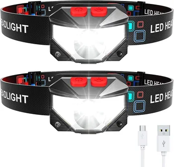 Супер ярки светодиоди налобный фенер бял/червен цвят, която се презарежда чрез USB, 8 режими, фаровете, ИНФРАЧЕРВЕН сензор за движение, главоболие фенер, главоболие, фенерче